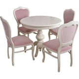 Ezine Beyaz Açılır Mdf Baba Ayak Yuvarlak Q90X120 Mutfak Masası /urla Mutfak Masası Takımı - Pembe - Beyaz