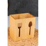 EZMK Ev Gereçleri 2 Bölmeli Bambu Kaşıklık, Kaşık Çatal Düzenleyici, 16,5x15,5x10,5 Cm