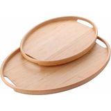 Ezmk Ev Gereçleri Bambu Tepsi Seti, Ikil Çay Kahve Sunum Tepsi - Elips Tepsi - 2 Parça, 36X26 ve 45X31 cm