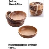 Ezmk Ev Gereçleri Dekoratif Çerezlik Tabak, Doğal Ahşap Akasya Çerezlik, 4'lü Set - 9 x 9 cm