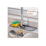 EZMK EV GEREÇLERİ Elastik Musluk Lavabo Matı Gri-Su Tutucu Düzenleyici Kaydırmaz Mutfak Banyo Matı, 37x12 cm Gri