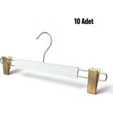 Ezmk Ev Gereçleri Mandallı Askı, Gold Mandallı Beyaz Askı, Etek Askısı, Pantolon Askısı, 34 Cm, 10 Adet - 1BW-Beyaz