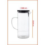 EZMK EV GEREÇLERİ Metal Kapaklı Çizgili Borosilikat Cam Isıya Dayanıklı Süzgeçli 1500 ml Sürahi