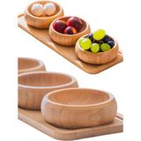 Ezmk Ev Gereçleri Standlı Bambu Çerezlik, 3'lü Çerezlik, Ikramlık ve Sunumluk Seti Takımı, 9 cm Çap, 1 Set