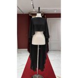 Ezni Atelier Siyah Şifon Gelin Pelerini 140 cm | Transparan Siyah Abiye Pelerini | Uzun Abiye Pelerini | Zarif Düğün Pelerini