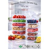 Ezupack 1 LT 10 Adet Kendinden Kapaklı Mikrodalga Difriz Derin Dondurucu Buzluk Düzenleyici Saklama Kabı