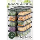 Ezupack 10X1,3 Lt. Buzdolabı Düzenleyici Buzluk Saklama Kabı Mikrodalga Difrize Uygun Organizer Antrasit