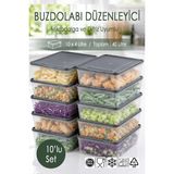 Ezupack 10X4 Lt. Buzdolabı Düzenleyici Buzluk Saklama Kabı Mikrodalga Difrize Uygun Organizer Antrasit