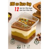 Ezupack 12'li Kare Tiramisu Cup 280cc Mika Kase Plastik Şeffaf Kapaklı Sunum Kabı Tatlı & Meze Ve Salata Kap