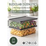 Ezupack 2x4 Lt. Buzdolabı Düzenleyici Buzluk Saklama Kabı Mikrodalga Difrize Uygun Organizer Antrasit