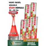 Ezupack 40 Lt ( 5 PAKET ) Avantaj Paket Orta Boy Çilek Kokulu Büzgülü Çöp Poşeti Çöp Torbası 50 Adet
