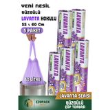 Ezupack 40 Lt ( 5 PAKET ) Avantaj Paket Orta Boy Lavanta Kokulu Büzgülü Çöp Poşeti Çöp Torbası 50 Adet