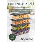 Ezupack 4x1,3 Lt. Buzdolabı Düzenleyici Buzluk Saklama Kabı Mikrodalga Difrize Uygun Organizer Antrasit