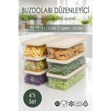 Ezupack 6x1,3 Lt. Buzdolabı Düzenleyici Buzluk Saklama Kabı Mikrodalga Difrize Uygun Organizer Ekru