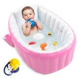 EZYCOK Şişme Bebek Küveti, Taşınabilir Bebek Küçük Çocuk Banyo Küveti Kaymaz Seyahat Küveti Mini Hava Yüzme Havuzu Çocuklar Kalın Katlanabilir Duş Havuzu, Hava Pompalı Pembe