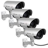 F FINDERS&CO Dış Mekan için Sahte Kameralar, Sahte Kamera CCTV Gözetim Sistemi Gerçekçi Kırmızı Yanıp Sönen Işıklar ve Ev İşletmeleri için Uyarı Çıkartması (4, Gümüş)