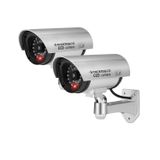 F FINDERS&CO Sahte Güvenlik Kamerası, Gerçekçi Kırmızı Yanıp Sönen Işıklar ve Uyarı Çıkartması ile Sahte CCTV Gözetim Sistemi (2, Gümüş)