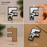 F Harf Yılbaşı Süsü – Mdf Çam Ağacı Desenli Asılabilir Dekor (5X5 Cm)