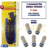 F Konnektör Sıkma Pensesi + 5 Adet Sıkmalı F Konnektör
