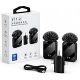 F11-2 Kablosuz Yaka Mikrofonu 2'li Set, 3'ü 1 Arada Alıcı (Type-C, Lightning, 3.5mm), Android iPhone Kamera Uyumlu, Gürültü Engelleme, Vlog Röportaj Podcast Yayın Mikrofonu