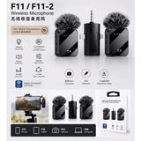 F11-2 Kablosuz Yaka Mikrofonu 2'li Set, Lightning & Type-C Uyumlu, 20 Metre Çekim Mesafesi, Telefon Kamera Tablet ve Bilgisayar Için - Siyah