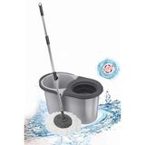 F139 Balerina Otomatik Sıkma Temizlik Seti, Döner Başlıklı Mikrofiber Temizlik Mop Seti Gri