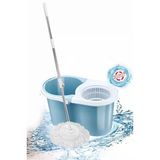 F139 Balerina Otomatik Sıkma Temizlik Seti, Döner Başlıklı Mikrofiber Temizlik Mop Seti Mavi