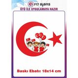 F17 Ajans 23 Nisan Temalı Ütü ile Yapışan Tekstil Kumaş Tişört Dtf Baskı