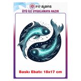 F17 Ajans Balık Burcu Temalı Ütü ile Yapışan Tekstil Kumaş Tişört Dtf Baskı
