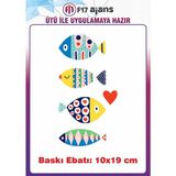 F17 Ajans Balıklar Desen Temalı Ütü ile Yapışan Tekstil Kumaş Tişört Dtf Baskı