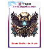 F17 Ajans Baykuş Gotik Temalı Ütü ile Yapışan Tekstil Kumaş Tişört Dtf Baskı