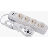 F512C 4'lü 2 Usb'li Grup Priz 5 Metre Uzun Kablolu USB Destekli Priz - Beyaz