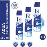Fa Aqua Kadın Sprey Deodorant Fresh Koku 3'lü Paket 150 ml Ferahlatıcı Etkili Uzun Süreli Koruma