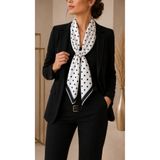 FA LORA TAKI İpek Saten Puantiye Desenli Kadın Fular 70x70 cm Siyah Beyaz Klips Hediye