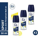 Fa Sport Roll-On Deodorant 3x50 ml Unisex Doğal Yeşillik ve Turunçgil Ferahlığı Pudrasız Beyaz Leke Önleyici
