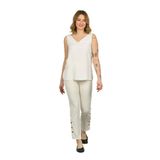 F&A Textile Paçaları Düğmeli Dar Kalıp Keten Pantolon, 38, 8170020246001, Ekru, Kadın