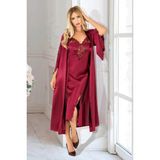 Faal 2611 Kadın Dantel Detaylı Saten Ip Askılı Uzun Gecelik Sabahlık Takım-Bordo - 2XL