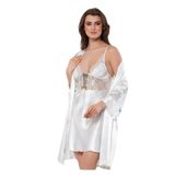 FAAL DANTEL DETAYLI SATEN GECELİK SABAHLIK TAKIM 2107 BEYAZ 2XL