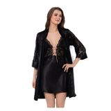 FAAL DANTEL DETAYLI SATEN GECELİK SABAHLIK TAKIM 2107 SİYAH 2XL