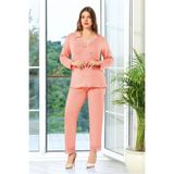 FAAL Kadın Büyük Beden Uzun Kollu Dantel Detaylı Pijama Takımı, Somon, 3XL