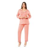 FAAL Kadın Büyük Beden Uzun Kollu Dantel Detaylı Pijama Takımı, Somon, 5XL