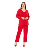 FAAL Kadın Büyük Beden Uzun Kollu Pijama Takımı, Kırmızı, 3XL