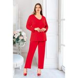 FAAL Kadın Büyük Beden Uzun Kollu Pijama Takımı, Kırmızı, 5XL