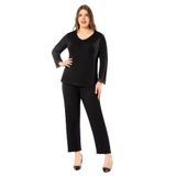 FAAL Kadın Büyük Beden Uzun Kollu Pijama Takımı, Siyah, 5XL