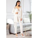 Faal Kadın Pijama Takımı Sabahlıklı, Ekru, XL Beden