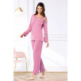 Faal Kadın Uzun Kollu Dantel Detaylı Pijama Takımı, Gülkurusu, 2XL HG8682892216411