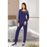 Faal Kadın Uzun Kollu Dantel Detaylı Pijama Takımı, Lacivert, XL HG8682892216367
