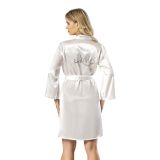 FAAL SATEN BRİDE SABAHLIK 5905 Saten Gelin Sabahlığı, Beyaz, Rhinestone 'Bride' Yazılı, Kimono Tarzı, Kuşaklı (BEYAZ, L)