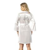 FAAL SATEN BRİDE SABAHLIK 5905 Saten Gelin Sabahlığı, Beyaz, Rhinestone 'Bride' Yazılı, Kimono Tarzı, Kuşaklı (BEYAZ, S)