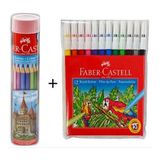 Faber 12'li Teneke Kutu Boya Kalemi + 12 Keçeli Kalem
